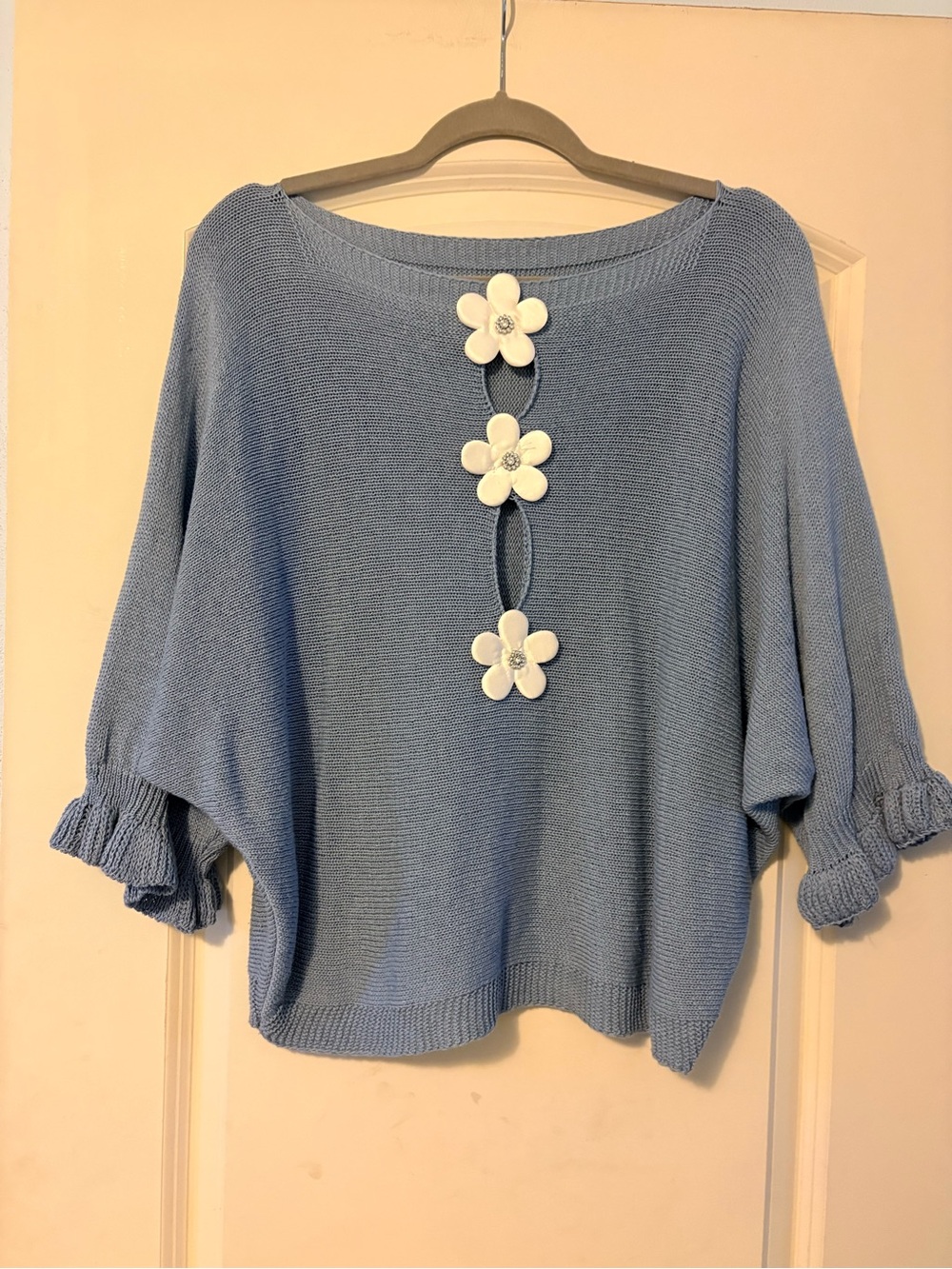 Light Blue Floral Accent Women's Sweater